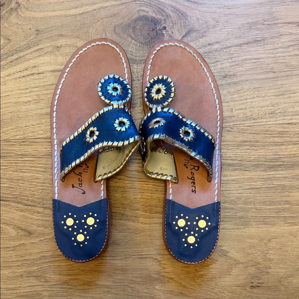 Jack Rogers Navy and Gold Sandals